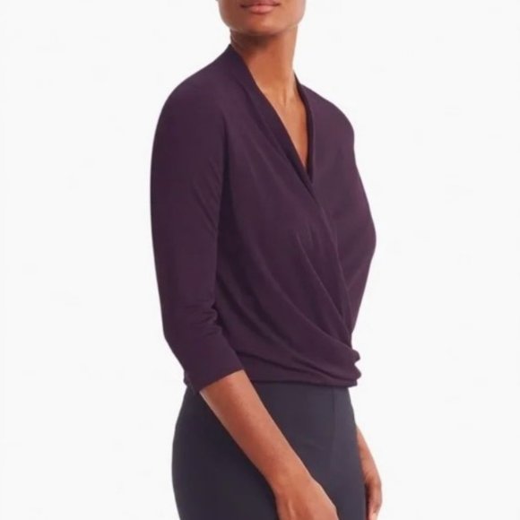 MM Lafleur The Deneuve Faux Wrap Top in Blackberry Size M 3/4 Sleeve Career - Picture 2 of 9